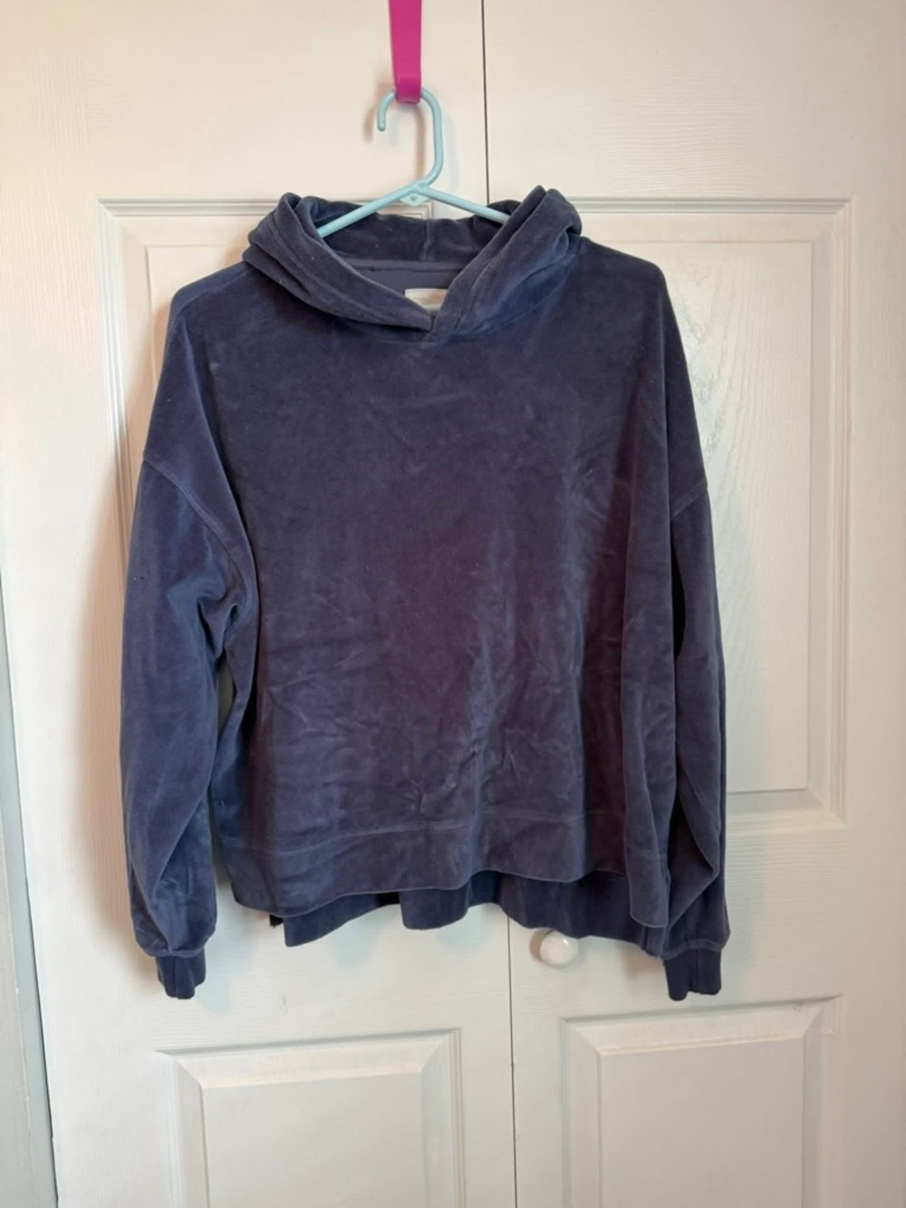 aerie Velvet-Look Hoodie in Dusty Blue